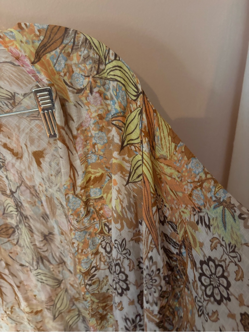 Women's Floral with Crochet Fringe and Angel Sleeves Duster Kimono Coverup OS - Picture 6 of 9